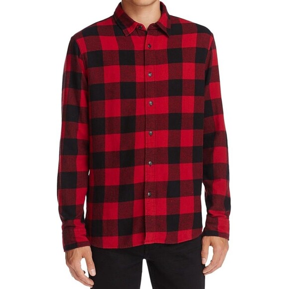 Jachs Shirt Red & Black Plaid Flannel Button Up Long Sleeve 100% Cotton XL - Picture 1 of 9
